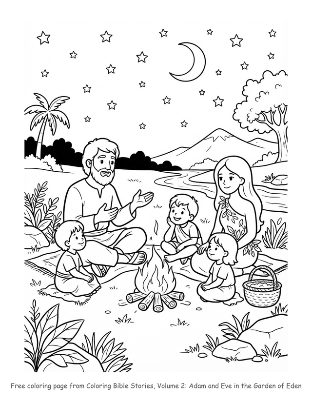 Free Adam and Eve in the Garden of Eden coloring page, printable