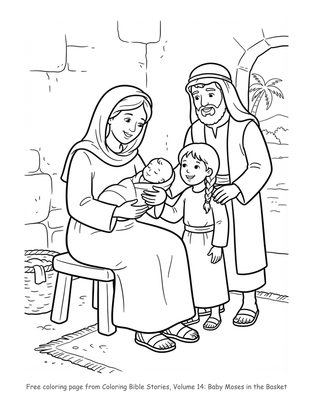 Free Baby Moses in the Basket coloring page, printable