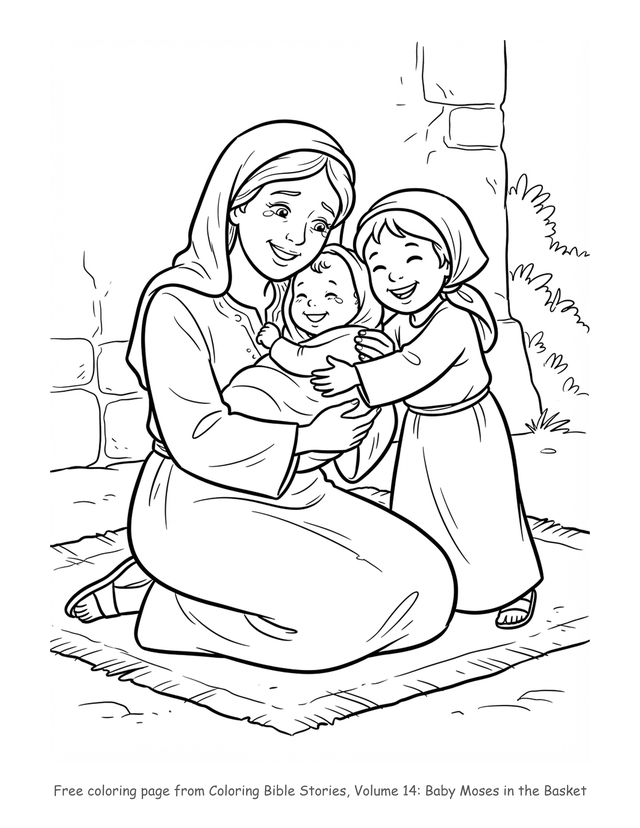 Free Baby Moses in the Basket coloring page, printable