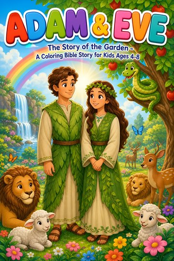 Adam and Eve in the Garden of Eden coloring book cover