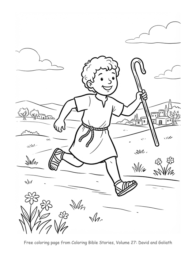Free David and Goliath coloring page, printable
