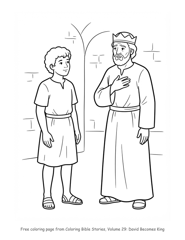 Free David Becomes King coloring page, printable