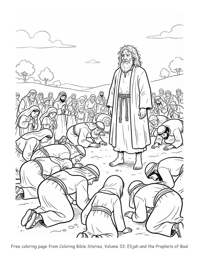 Free Elijah and the Prophets of Baal coloring page, printable