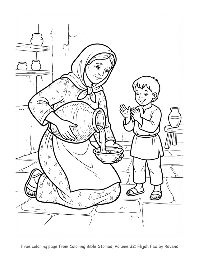 Free Elijah Fed by Ravens coloring page, printable