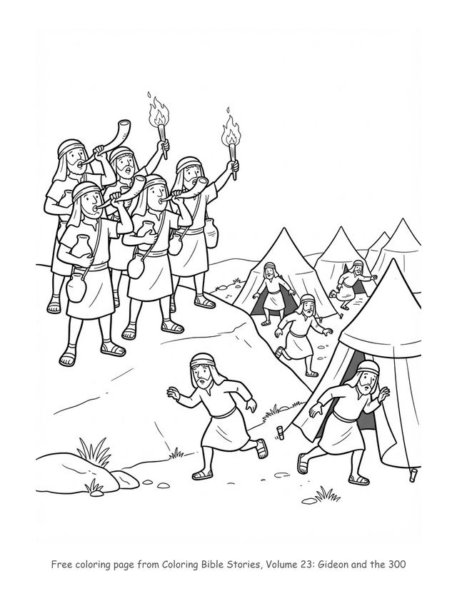 Free Gideon and the 300 coloring page, printable