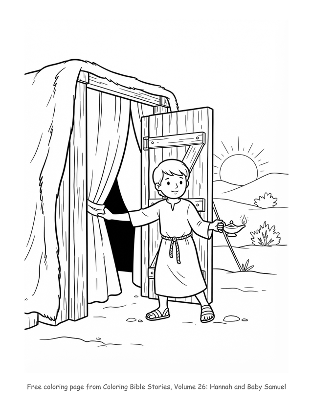 Free Hannah and Baby Samuel coloring page, printable