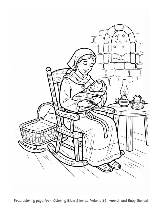 Hannah and Baby Samuel coloring page