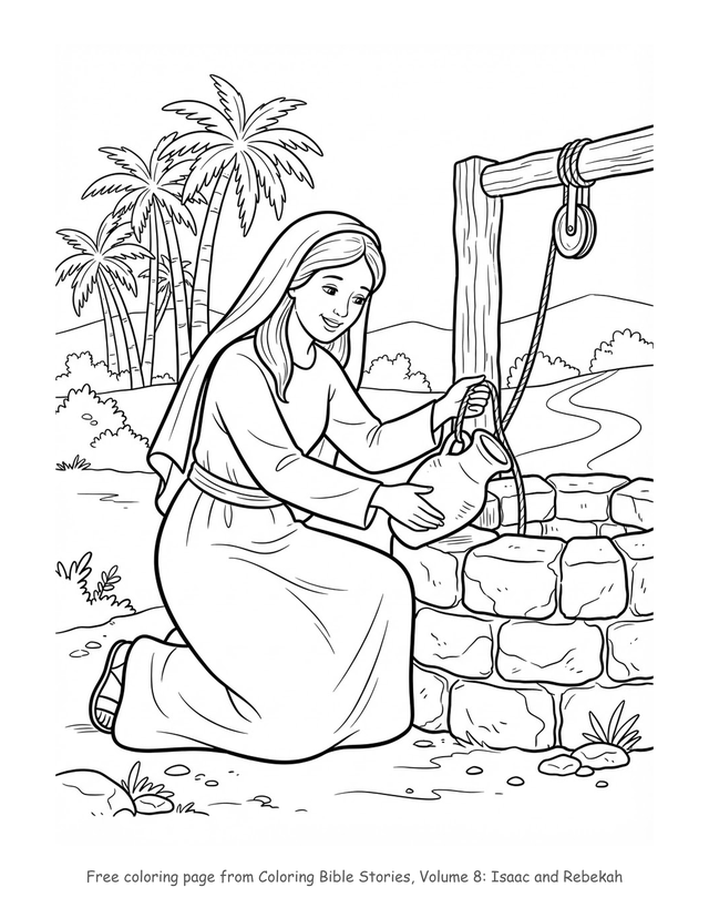 Free Isaac and Rebekah coloring page, printable