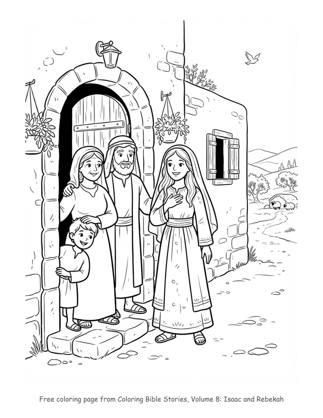 Free Isaac and Rebekah coloring page, printable