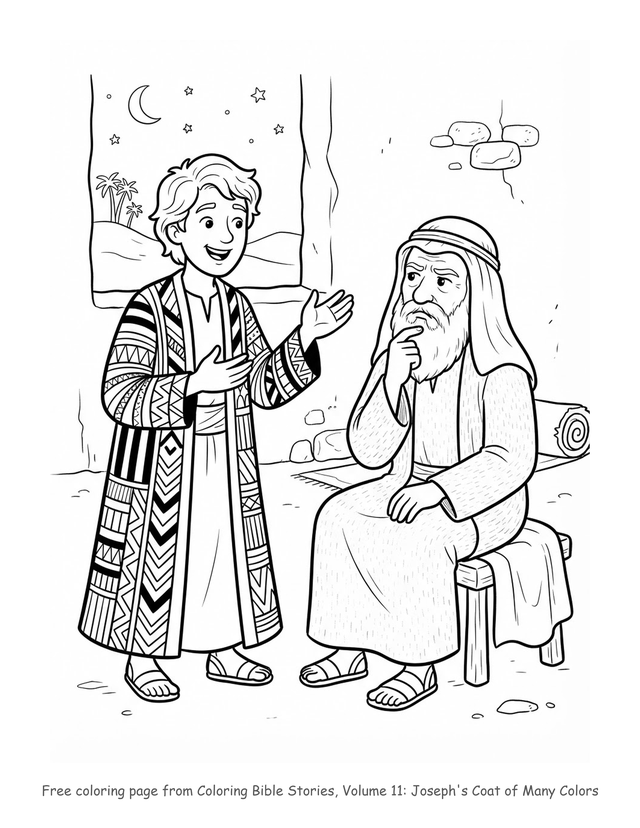 Free Joseph's Coat of Many Colors coloring page, printable