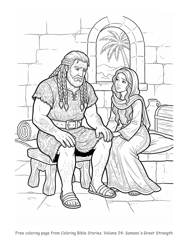 Free Samson's Great Strength coloring page, printable