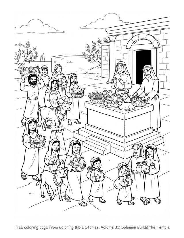 Free Solomon Builds the Temple coloring page, printable